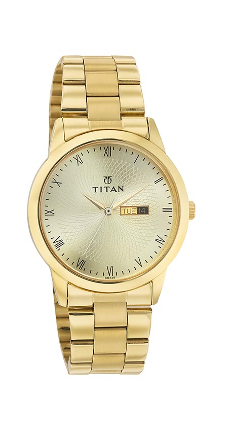 Titan Quartz Analog with Day and Date Silver Dial Stainless Steel Strap Watch for Men