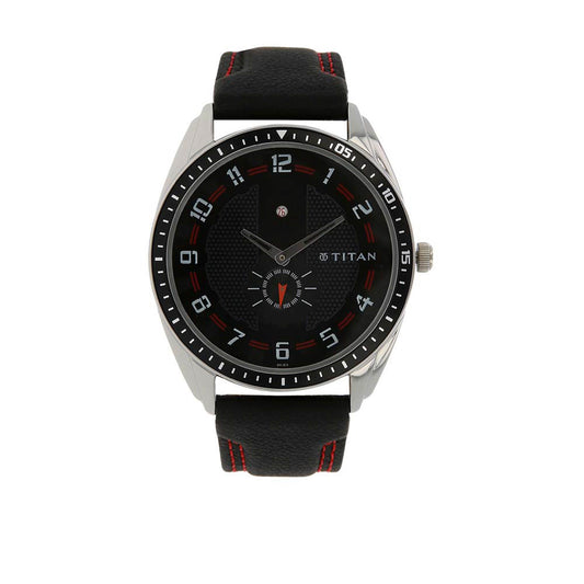 Titan Quartz Multifunction Black Dial Leather Strap Watch for Men