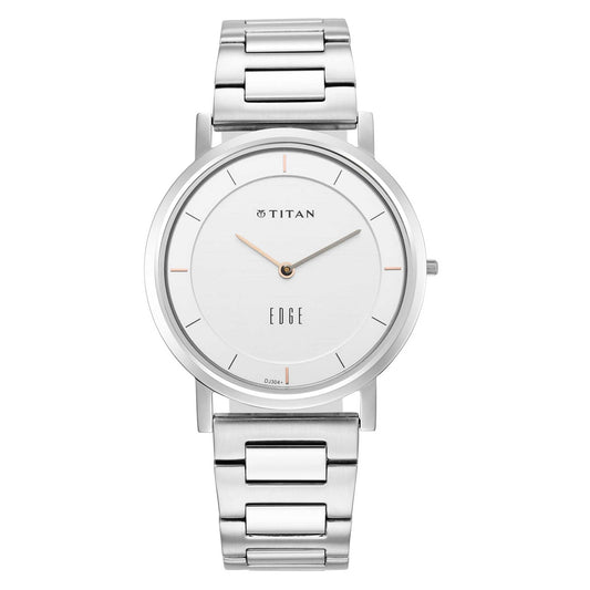 Titan Edge Silver White Dial Analog Stainless Steel Strap watch for Men