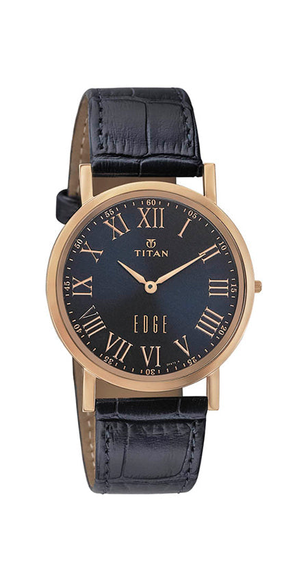 Titan Edge Blue Dial Analog Leather Strap Watch for Men