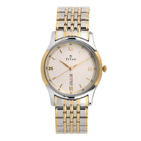 Titan Analog with Day and Date Off White Dial Stainless Steel Strap watch for Men