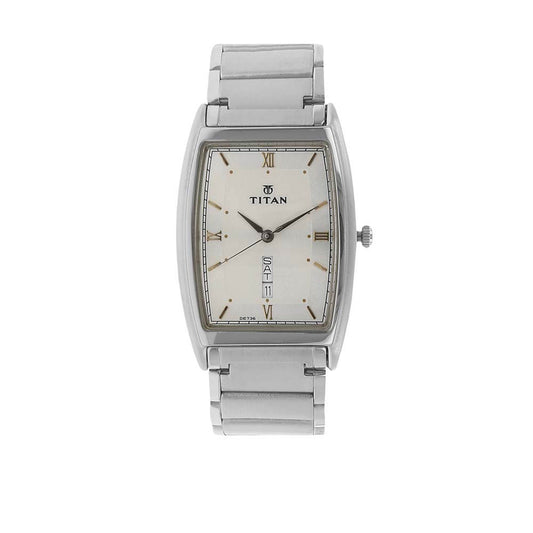 Titan Quartz Analog with Day and Date Silver Dial Stainless Steel Strap Watch for Men