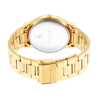 Titan Quartz Analog Champagne Dial Stainless Steel Strap Watch for Men