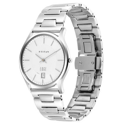 Titan Quartz Analog Silver Dial Stainless Steel Strap Watch for Men