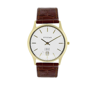 Titan Edge White Dial Analog with Date Leather Strap Watch for Men
