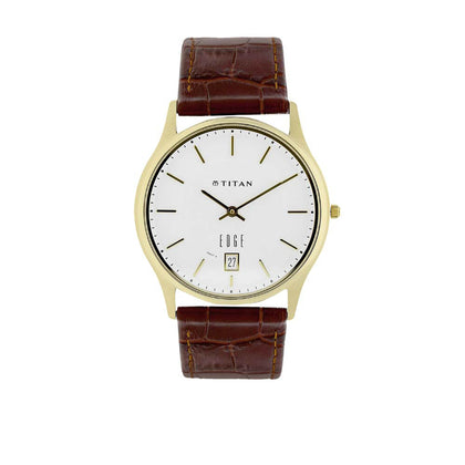 Titan Edge White Dial Analog with Date Leather Strap Watch for Men