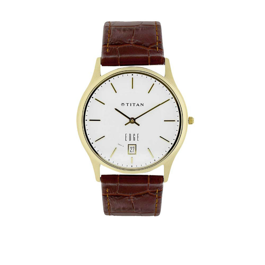 Titan Edge White Dial Analog with Date Leather Strap Watch for Men
