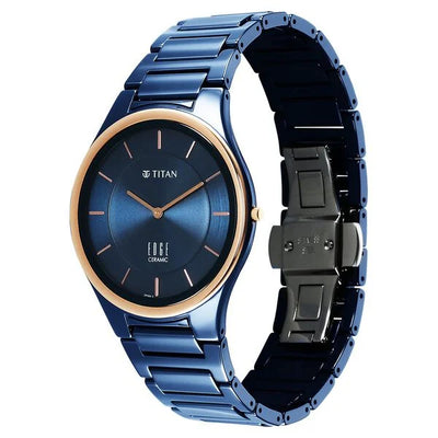 Titan Edge Bicolour Quartz Analog Blue Dial Blue Ceramic Strap Watch For Men