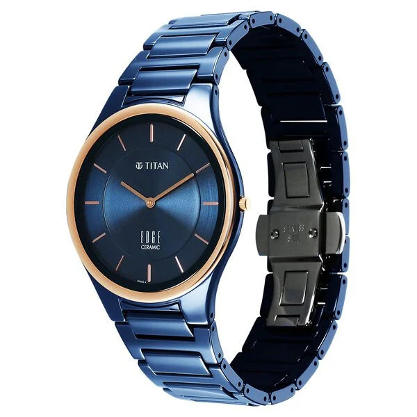 Titan Edge Bicolour Quartz Analog Blue Dial Blue Ceramic Strap Watch For Men