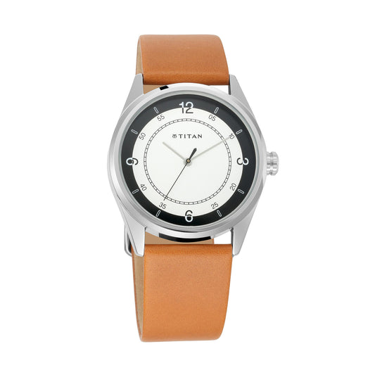 Titan Quartz Analog White Dial Leather Strap Watch for Men