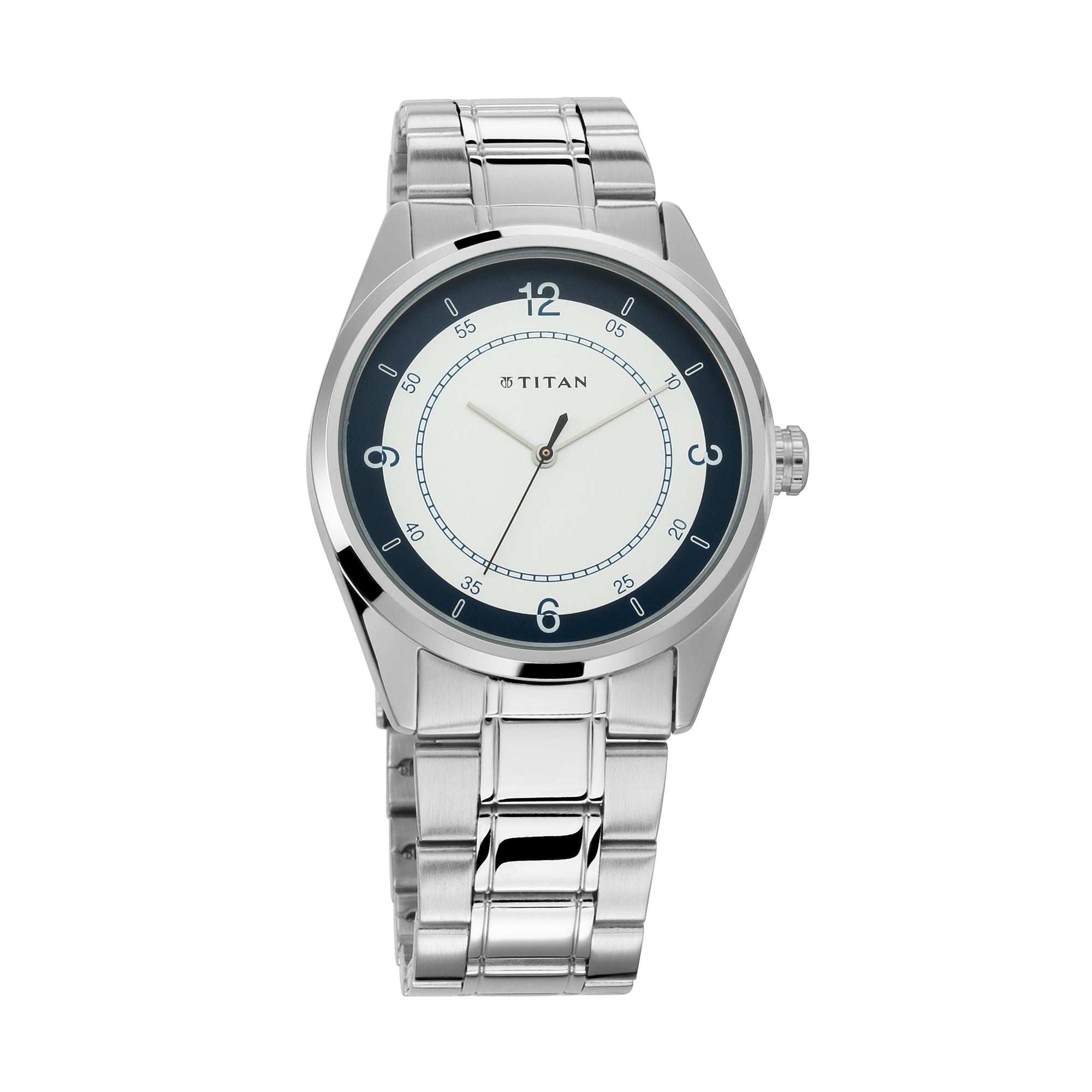 Titan Quartz Analog White Dial Stainless Steel Strap Watch for Men