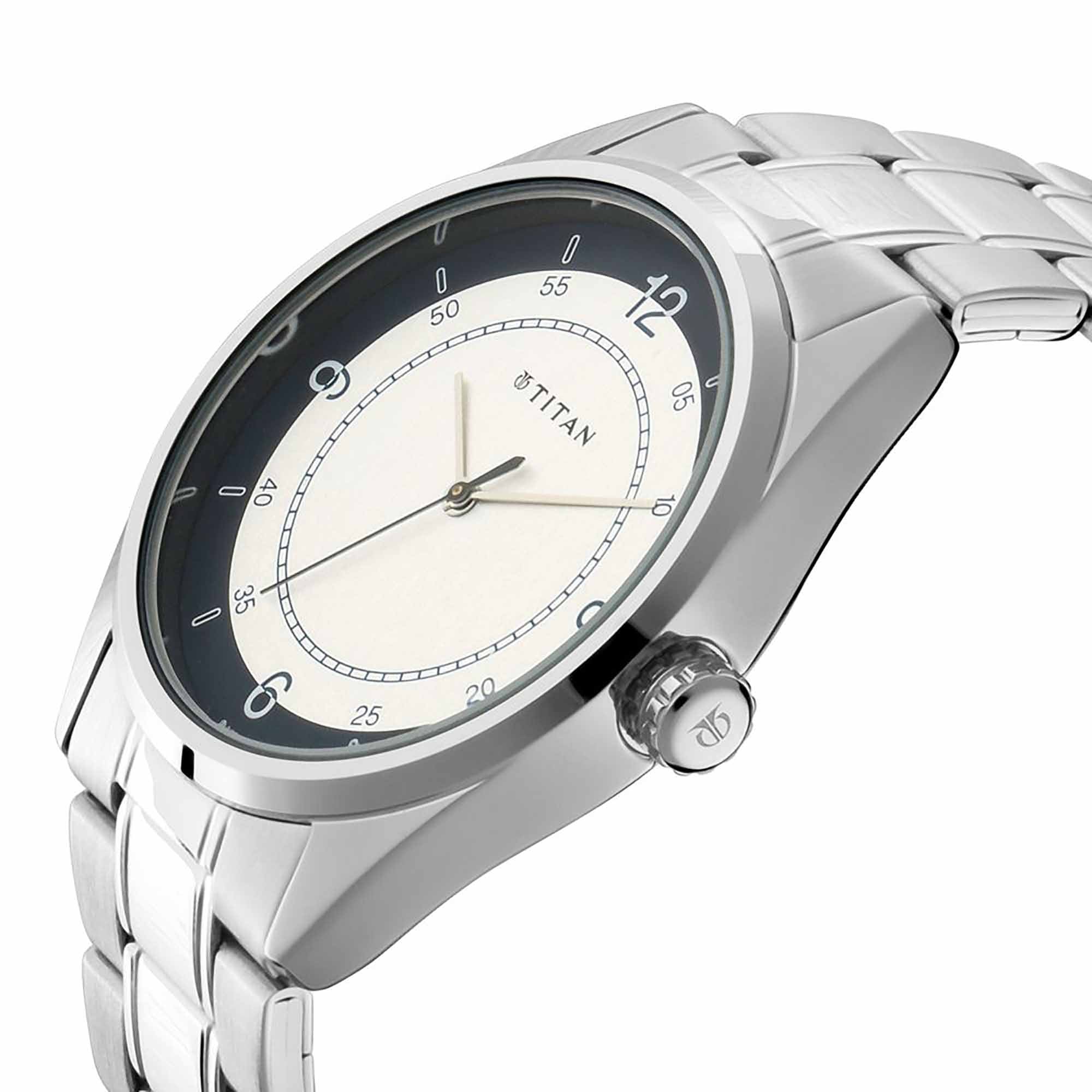 Titan Quartz Analog White Dial Stainless Steel Strap Watch for Men