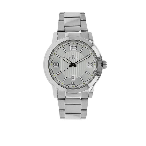 Titan Quartz Analog Silver Dial Stainless Steel Strap Watch for Men