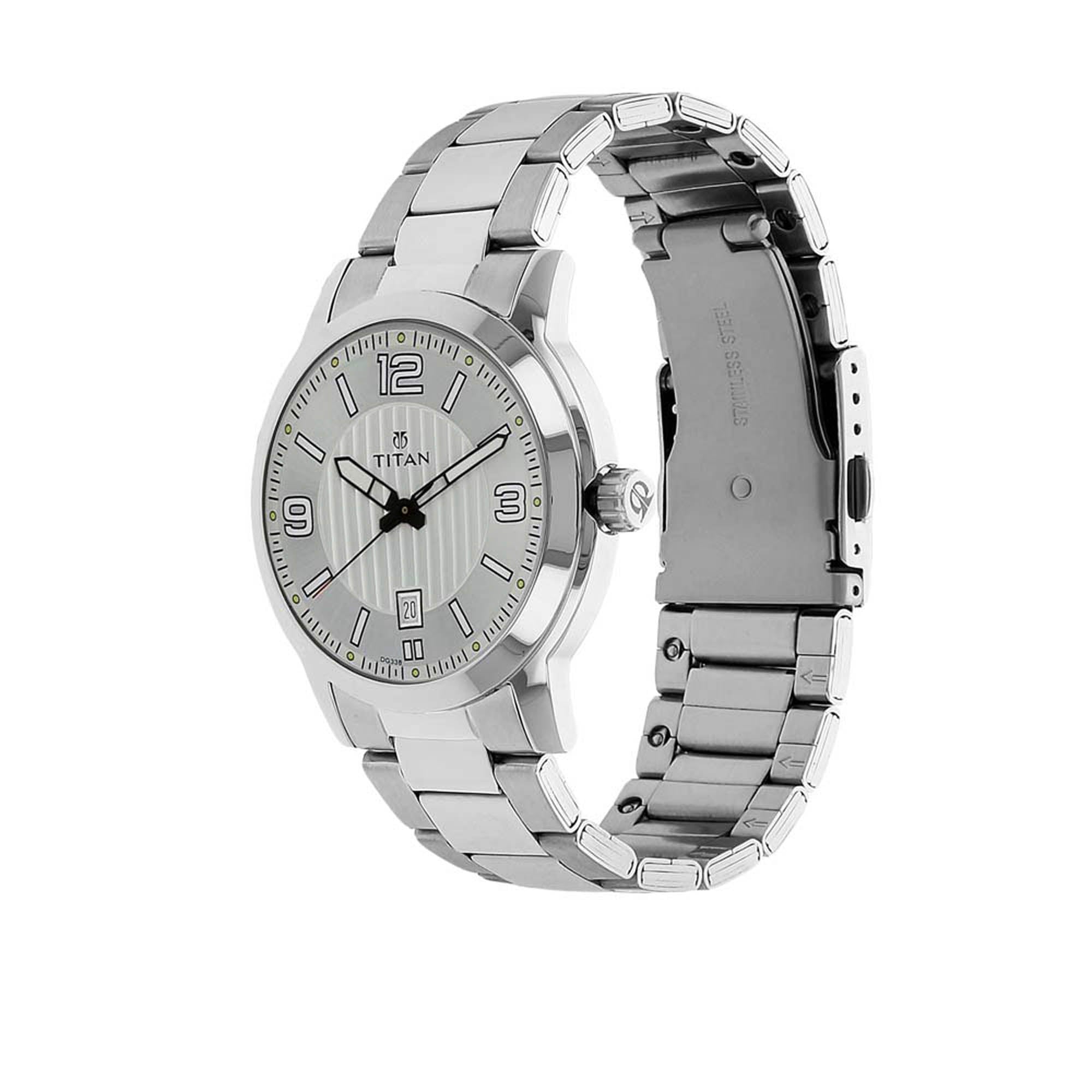 Titan Quartz Analog Silver Dial Stainless Steel Strap Watch for Men