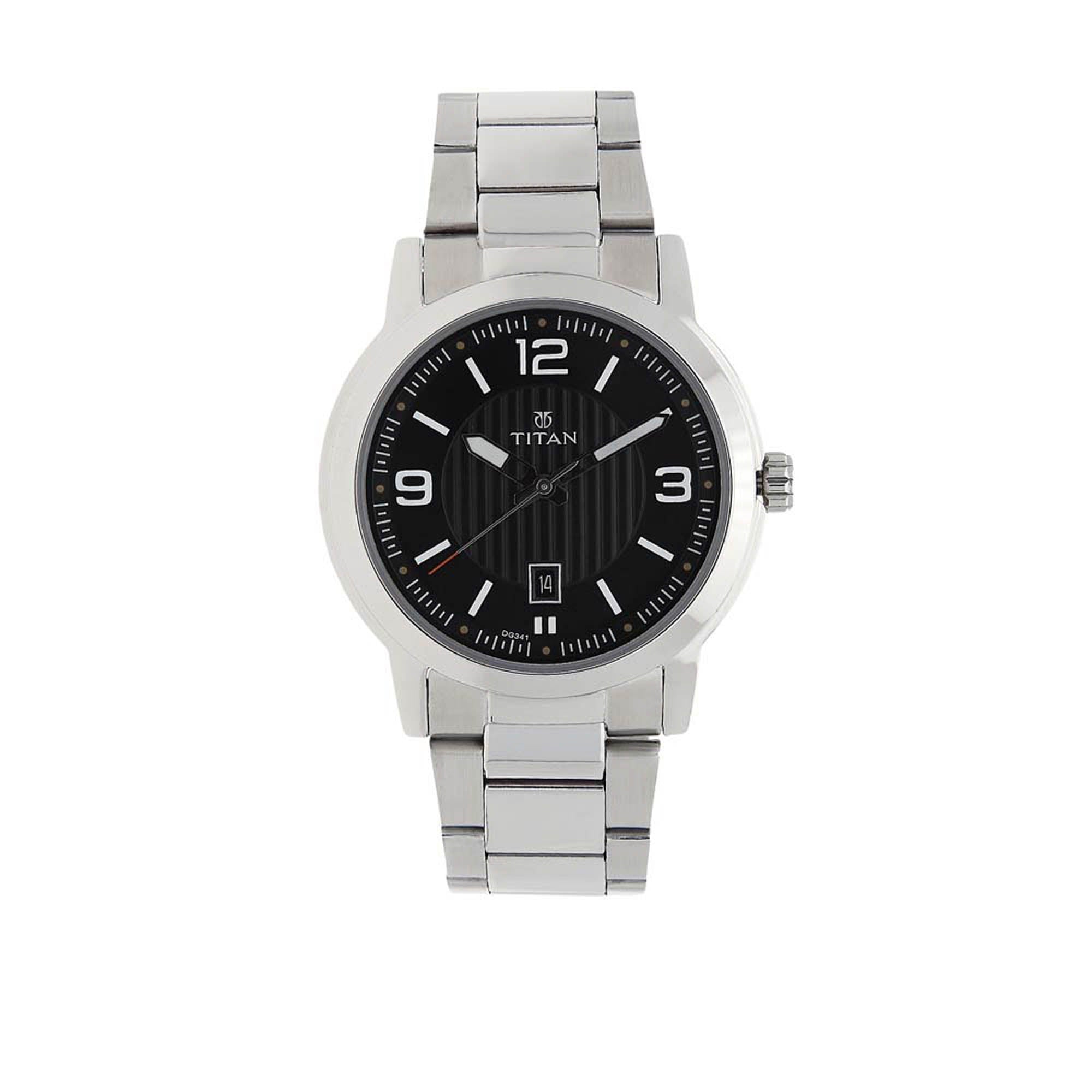 Titan Quartz Analog Black Dial Stainless Steel Strap Watch for Men