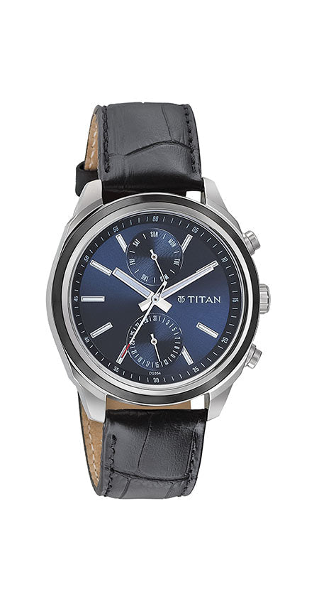 Titan Quartz Multifunction Blue Dial Leather Strap Watch for Men