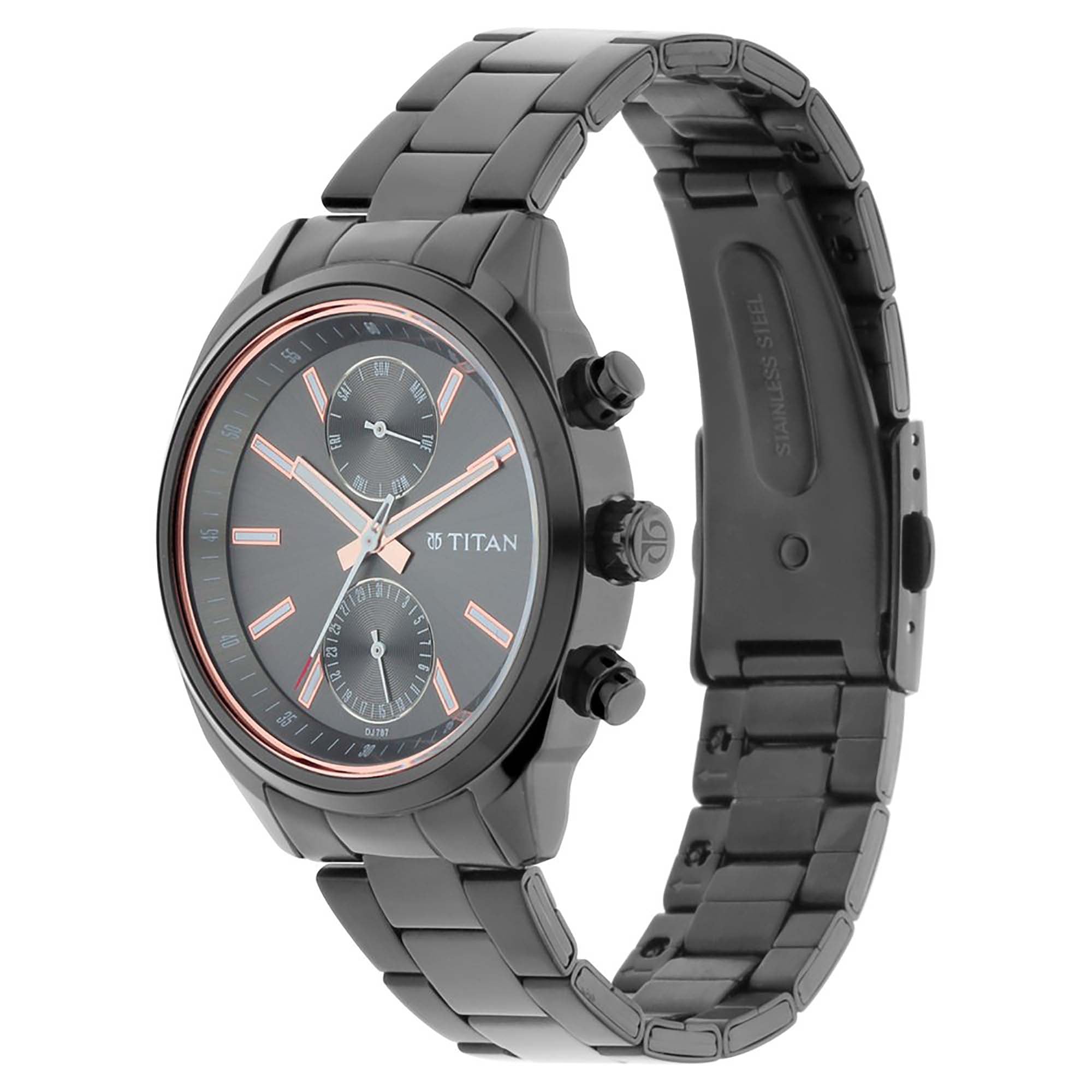 Titan Quartz Multifunction Anthracite Dial Stainless Steel Strap Watch for Men