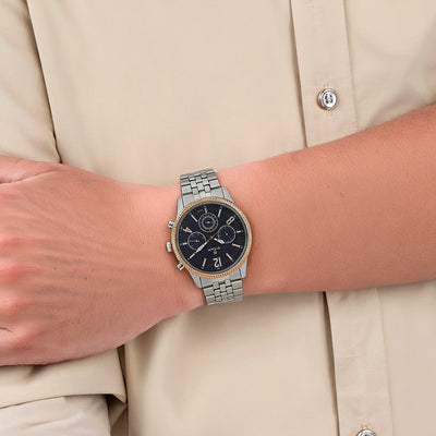 Titan Quartz Multifunction Blue Dial Stainless Steel Strap Watch for Men