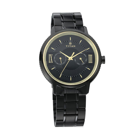 Titan Regalia Baron Black Dial Analog with Day and Date Stainless Steel Strap Watch for Men