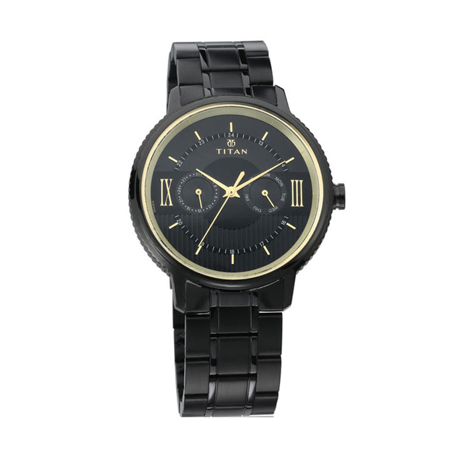 Titan Regalia Baron Black Dial Analog with Day and Date Stainless Steel Strap Watch for Men
