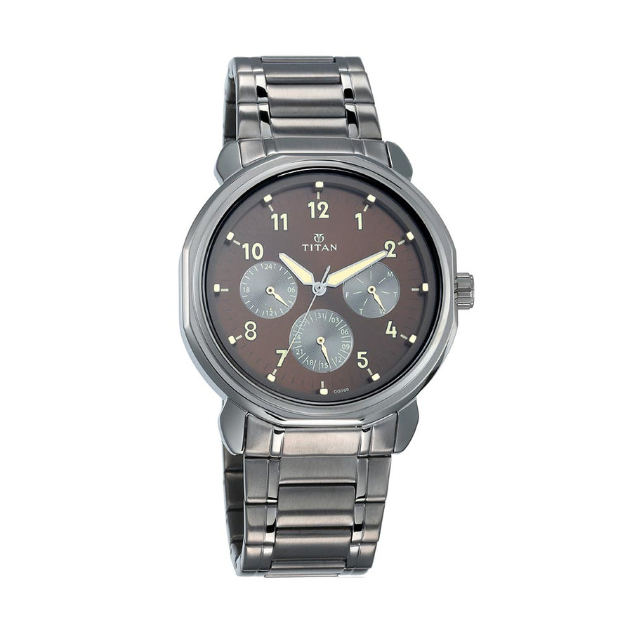 Titan Multi Brown Dial Stainless Steel Strap watch for Men