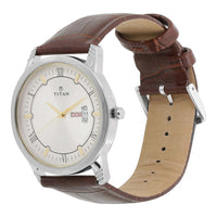 Titan Quartz Analog with Day and Date Silver Dial Leather Strap Watch for Men