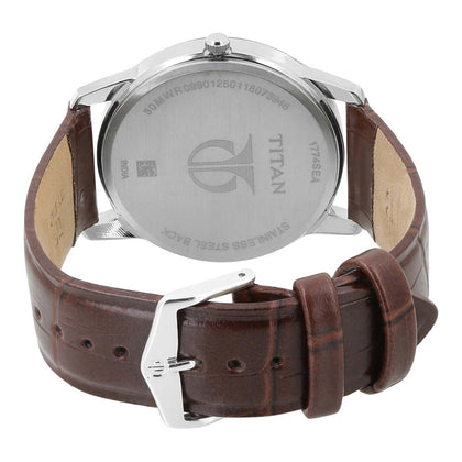 Titan Quartz Analog with Day and Date Silver Dial Leather Strap Watch for Men