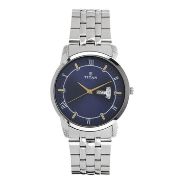 Titan Analog with Day and Date Blue Dial Stainless Steel Strap watch for Men