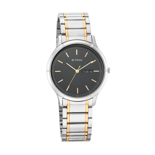 Titan Quartz Analog with Day and Date Black Dial Metal Strap Watch for Men