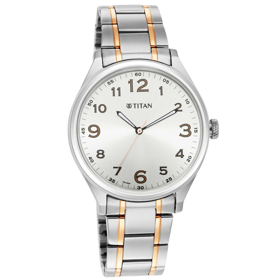 Titan Quartz Analog Silver White Dial Stainless Steel Strap Watch for Men