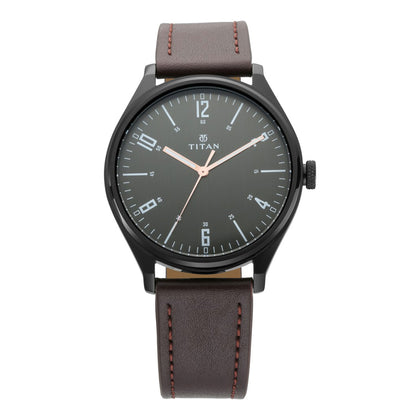 Titan Workwear Black Dial Analog Quartz Leather Strap watch for Men