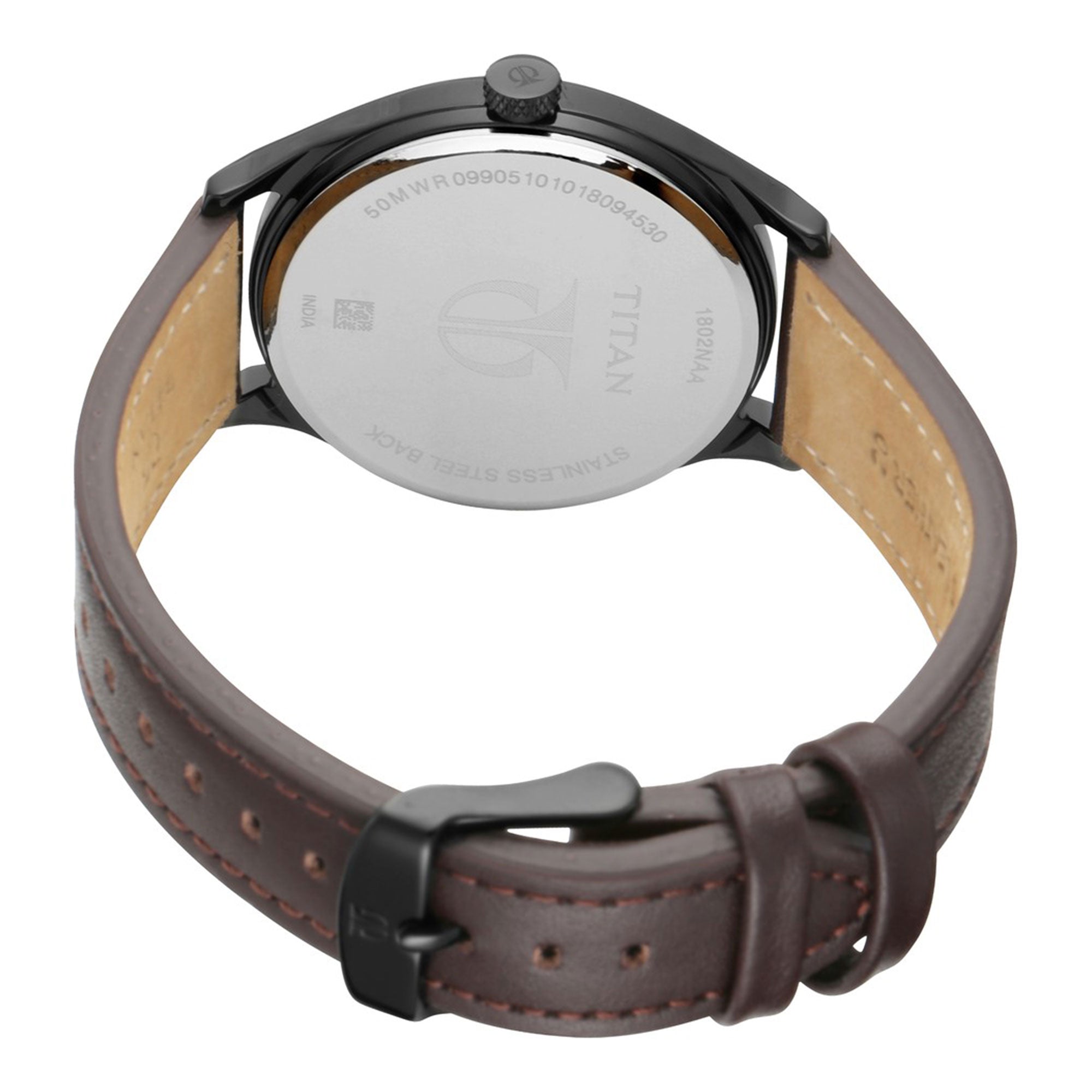 Titan Workwear Black Dial Analog Quartz Leather Strap watch for Men