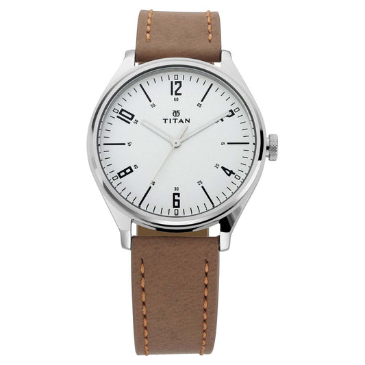 Titan Quartz Analog Silver Dial Leather Strap Watch for Men