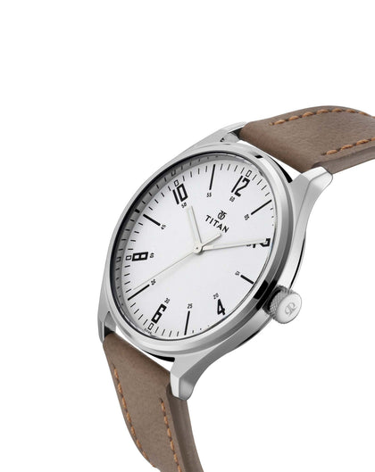 Titan Quartz Analog Silver Dial Leather Strap Watch for Men
