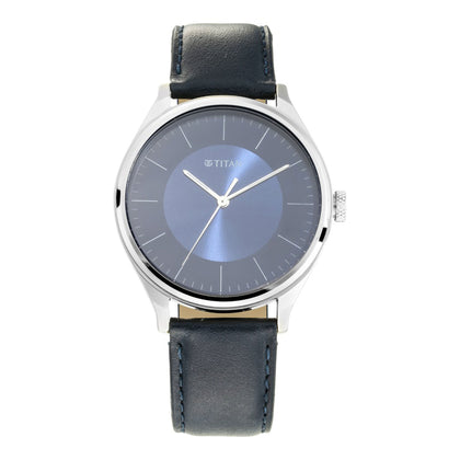Titan Quartz Analog Blue Dial Leather Strap Watch for Men
