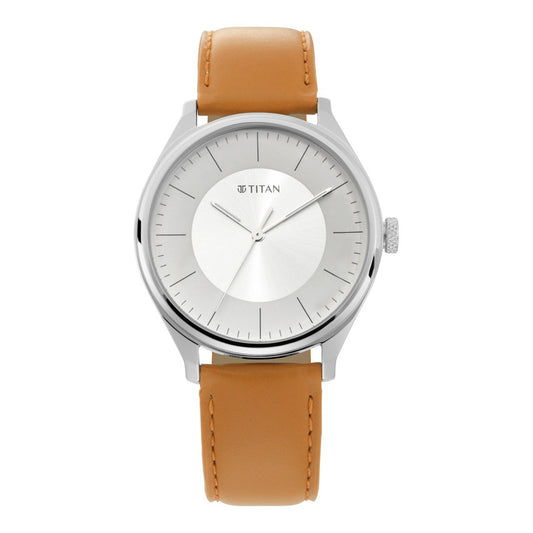 Titan Quartz Analog Silver Dial Leather Strap Watch for Men