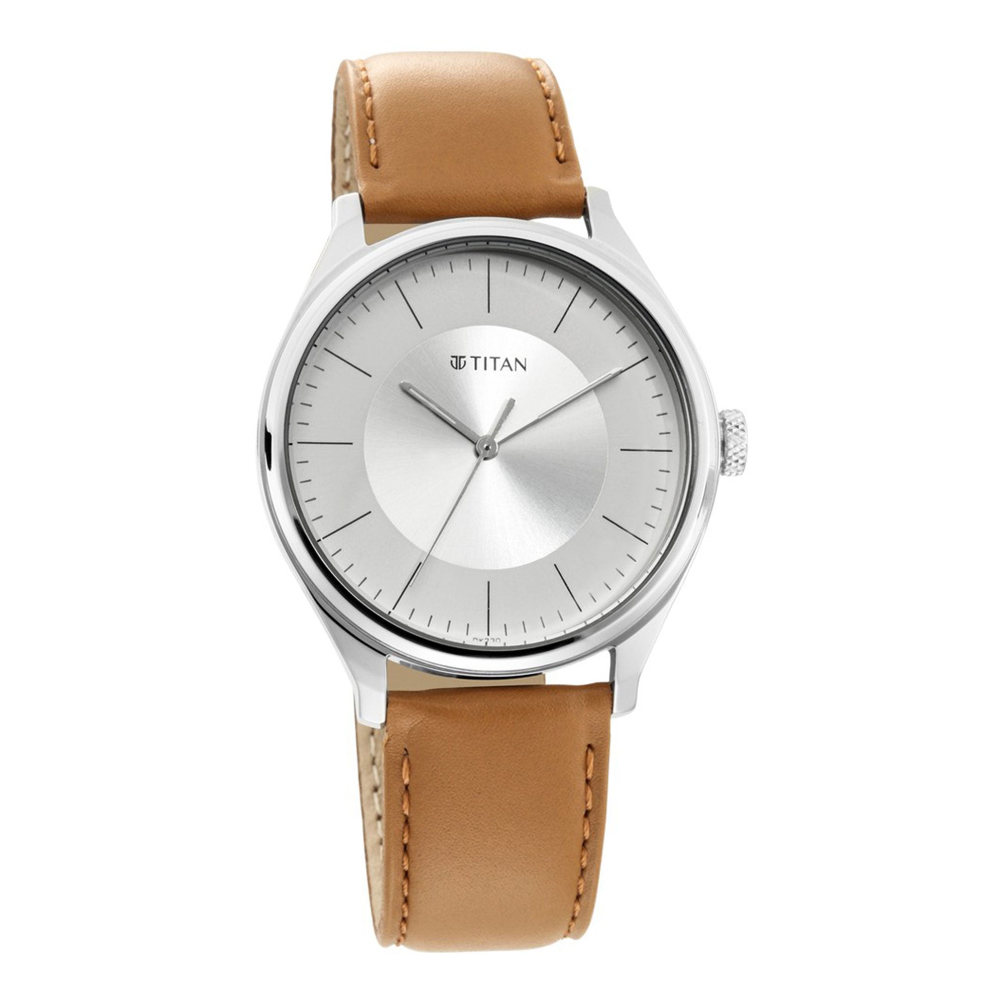 Titan Quartz Analog Silver Dial Leather Strap Watch for Men