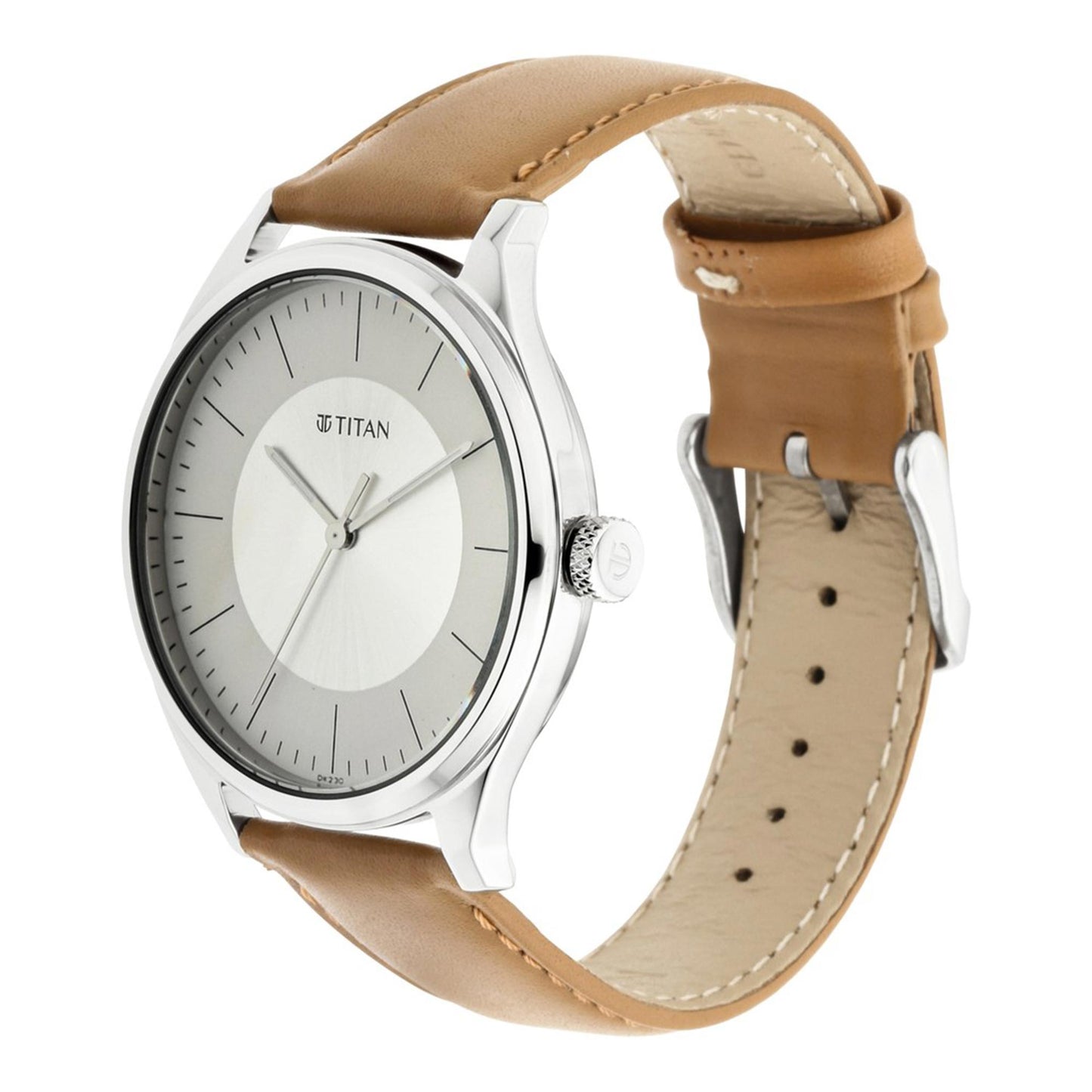 Titan Quartz Analog Silver Dial Leather Strap Watch for Men