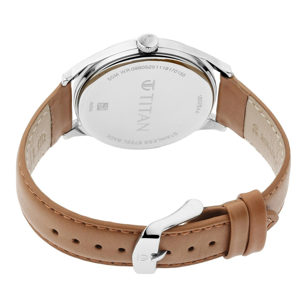 Titan Quartz Analog Silver Dial Leather Strap Watch for Men
