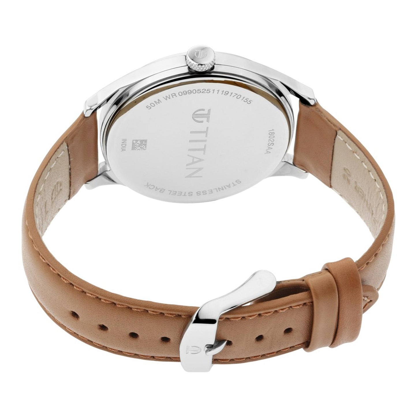 Titan Quartz Analog Silver Dial Leather Strap Watch for Men