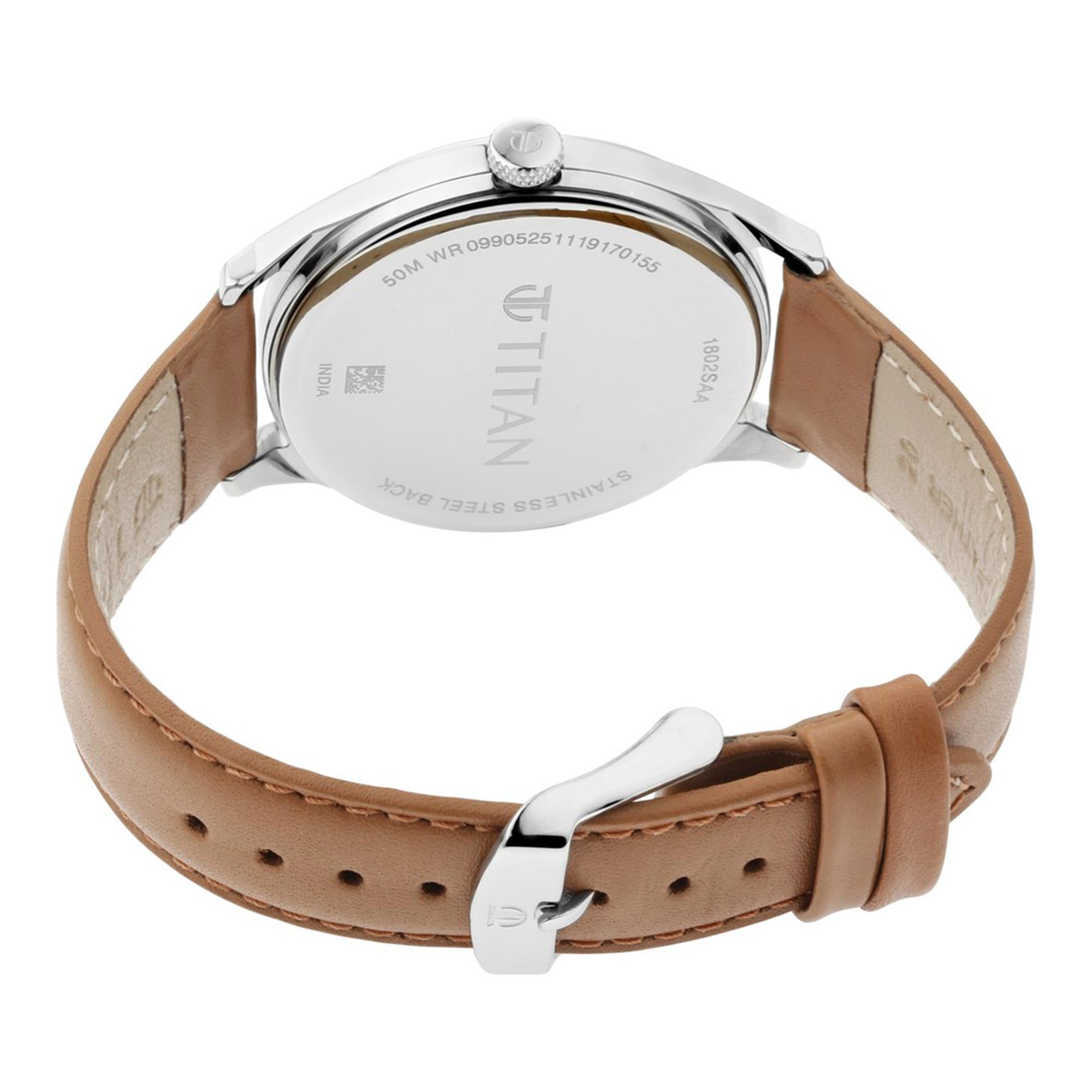 Titan Quartz Analog Silver Dial Leather Strap Watch for Men