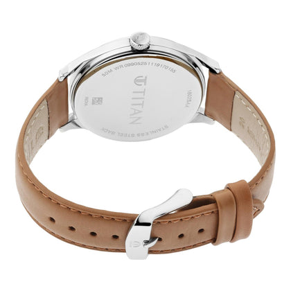Titan Quartz Analog Silver Dial Leather Strap Watch for Men