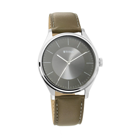 Titan Quartz Analog Grey Dial Leather Strap Watch for Men