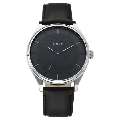 Titan Quartz Analog Black Dial Leather Strap Watch for Men