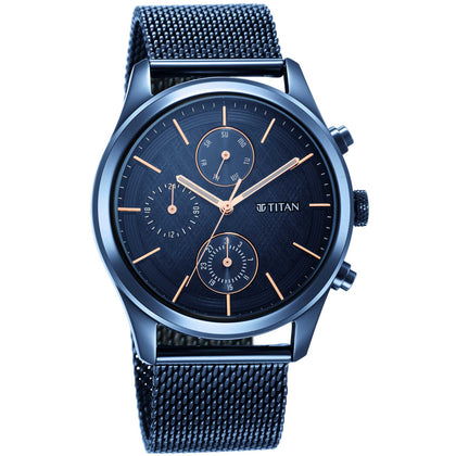 Titan Neo Splash Blue Dial Analog with Date Stainless Steel Strap watch for Men