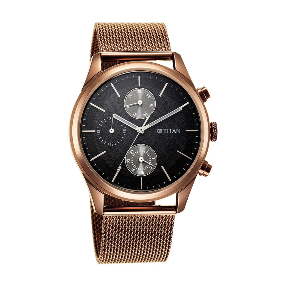 Titan Neo Splash Black Dial Analog Quartz Stainless Steel Strap watch for Men