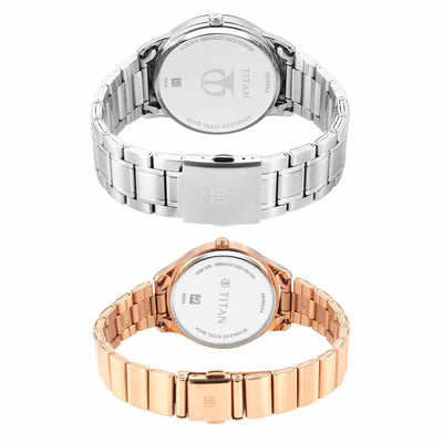 Titan Bandhan White Dial Analog Date Stainless Steel Strap watch for Couple