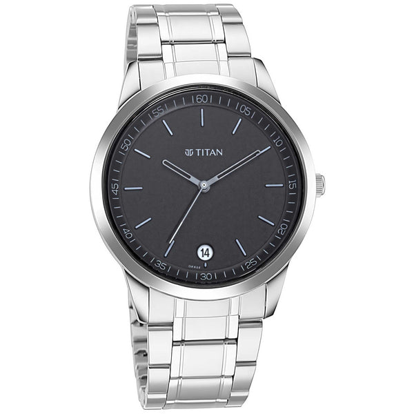 Titan Quartz Analog with Date Black Dial Metal Strap Watch for Men