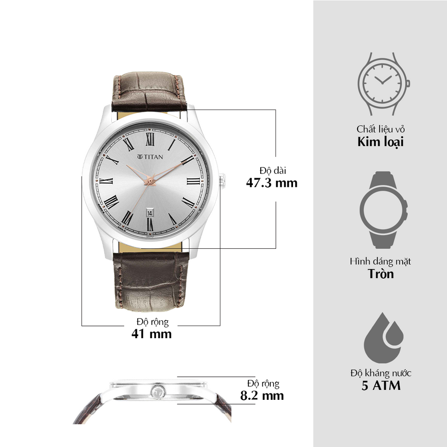 Titan Trendsetters Silver White Dial Analog Leather Strap watch for Men