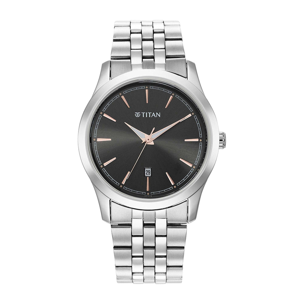 Titan Quartz Analog Anthracite Dial Stainless Steel Strap Watch for Men